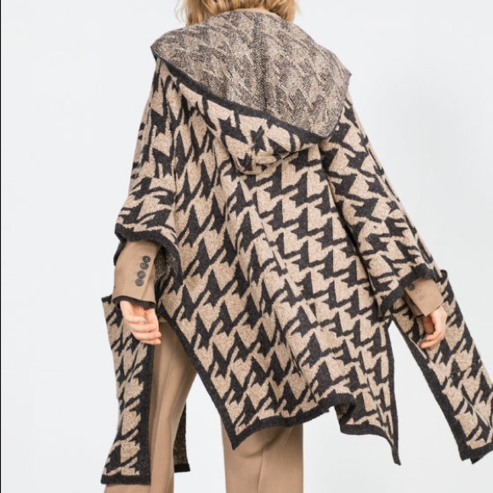 Zara Houndstooth Cape Poncho Cardigan Medium